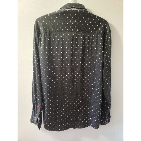 Au Noir Dress Shirt Black Long Sleeves Size 4 Bird Pattern - Picture 6 of 10